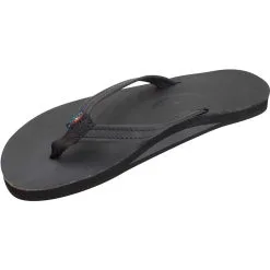 Rainbow Ladies Single Layer Classic Leather Sandal With Arch Support - Black